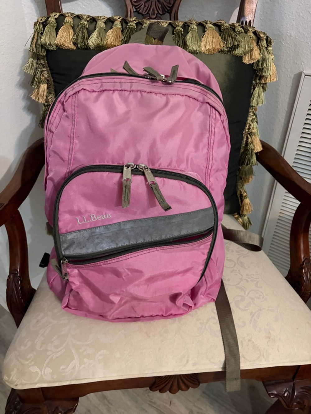 L.L. Bean Pink and Gray Daypack Backpack